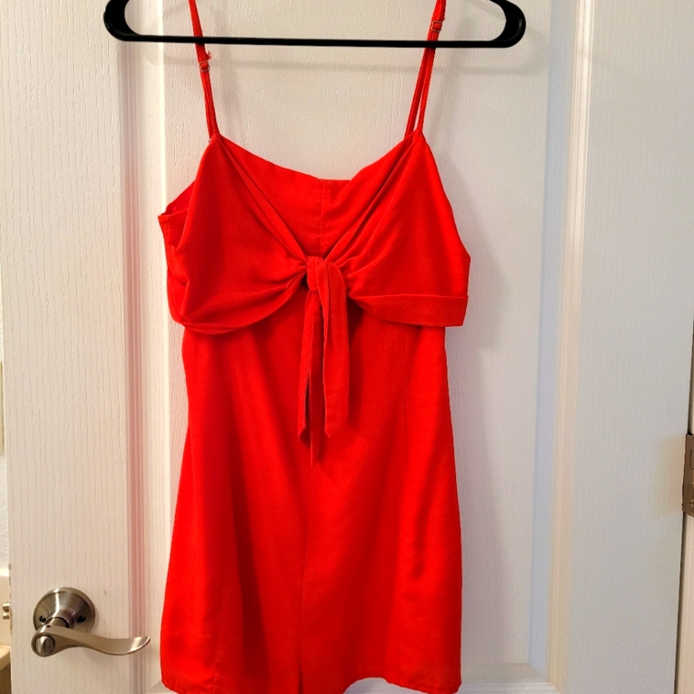 Red linen romper